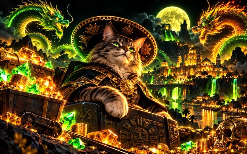 Dragones fantásticos y ciudad nocturna con luces de neón